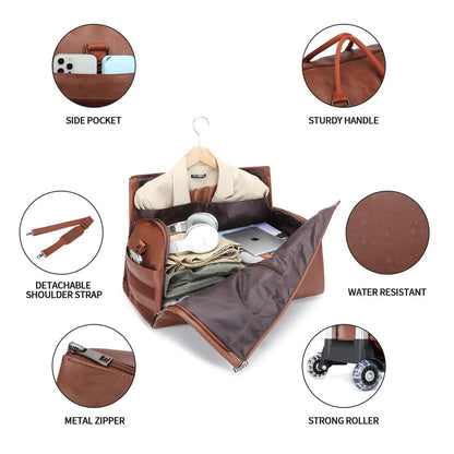 2025, neue wasserdichte Leder-Tasche mit großer Kapazität, abnehmbarer Trolley-Handtasche, Anzug, Kleidung, Reisetasche, Business, umwandelbare Gepäcktasche.