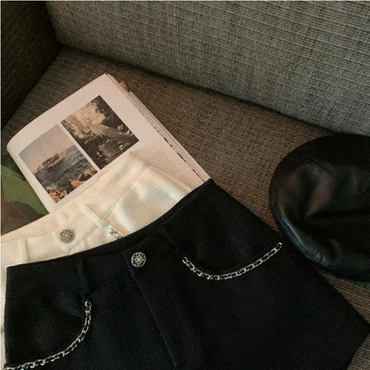 Fashion Tweed High Waist Women Shorts Autumn Winter Slim Office Woolen Black Shorts Women