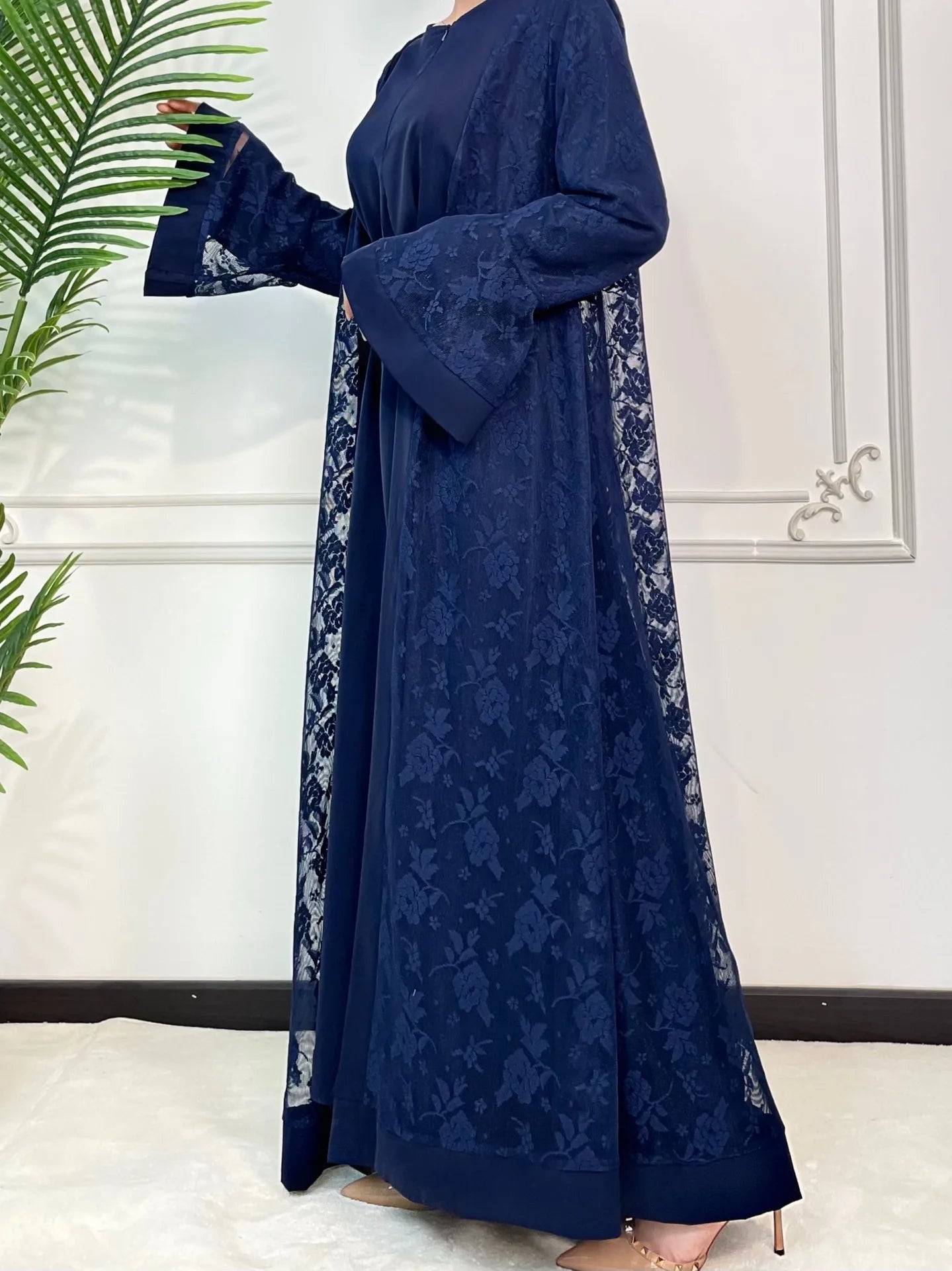 Ramadan Eid Prayer Lace Abaya 2 Piece Set Inner Dress Women Flare Sleeve Long Abayas Kaftan Djellaba Dubai Party Vestidos 2024.