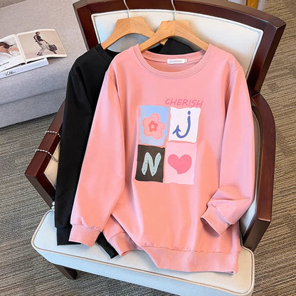 175kg plus size Damen büste Frühling Herbst lose Langarm bedrucktes Sweatshirt Top schwarz rosa 6xl 7xl 8xl 9xl 10xl 11xl.