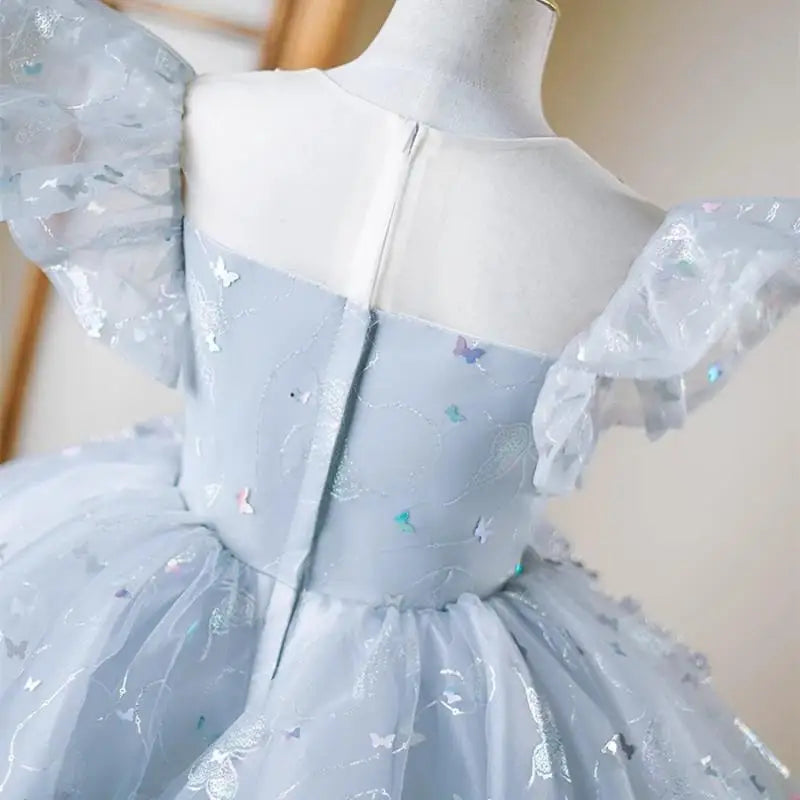 Blütenblattärmel Kleid Pailletten Mädchen Prinzessin Kleider Klavier Performance Kleider Teenager Kleidung Fliegende Ärmel Tutu Ballkleid.