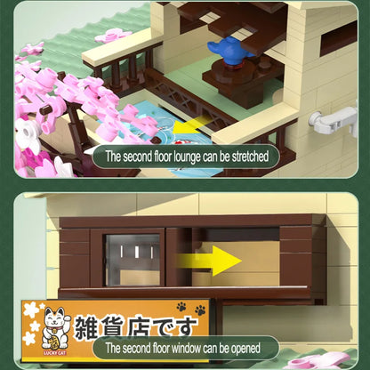 Cada LED City Japanese Style Grocery Store House Building Blocks Double Decker Duplex Architecture Bricks Toys for Kid Gifts.