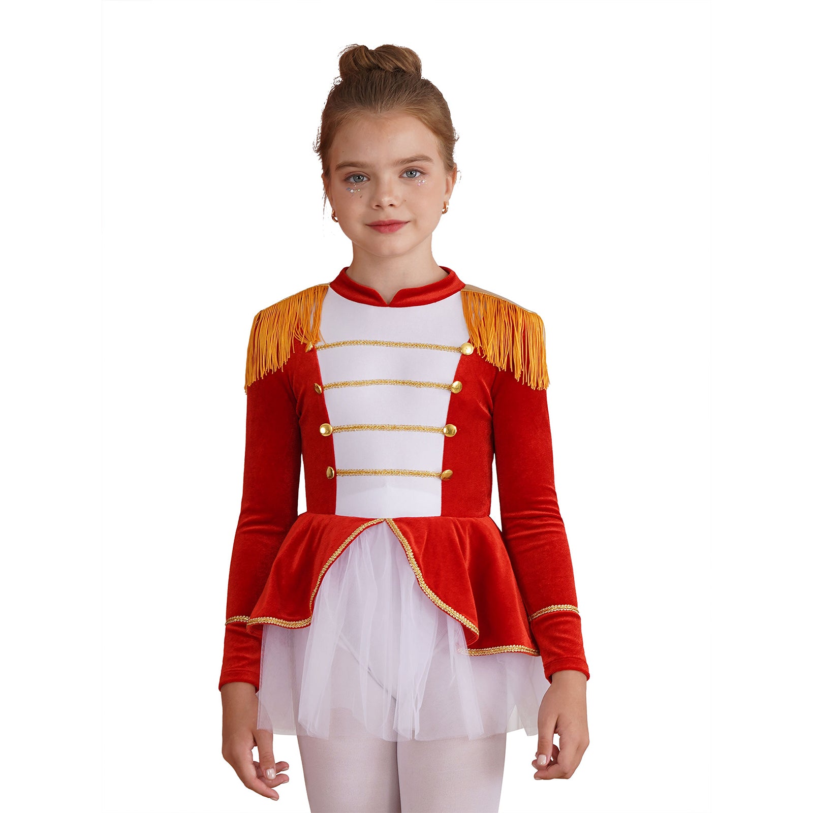 Kinder Mädchen Halloween Weihnachten Karneval Zirkus Zirkusdirektor Cosplay Performance Kostüm Langarm Mesh Trikot Tutu Kleid.