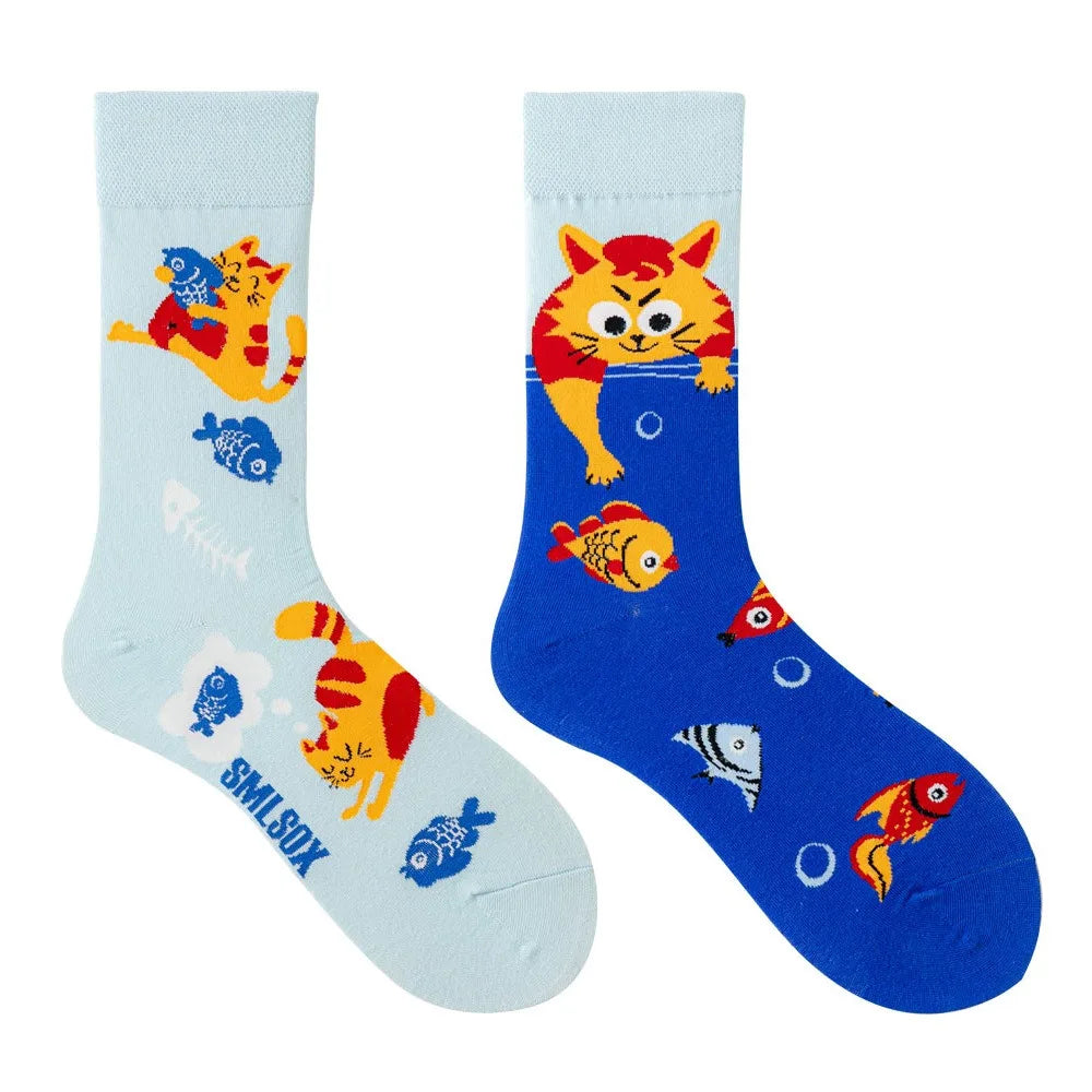 1 Pair Man Women Sock Original AB Tide Socks Colorful Cat Dog Koala Cow Cotton Socks Four Seasons Unisex Medium tube Socks Gift