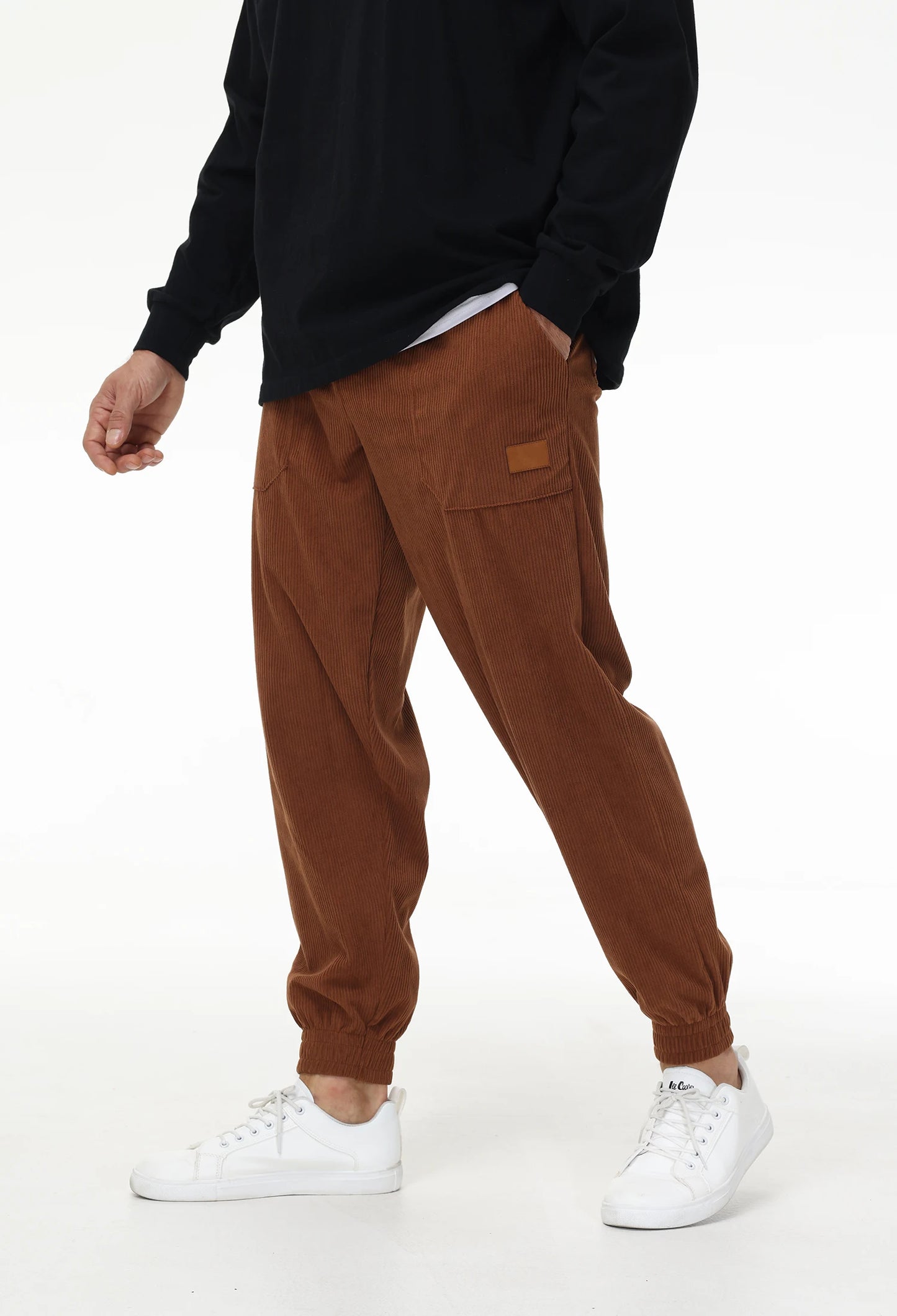 Mens Corduroy Sweatpants Elastic Waist Drawstring Tapered Pants With 4 Pockets for Jogging Running Outdoor Warm Sports.