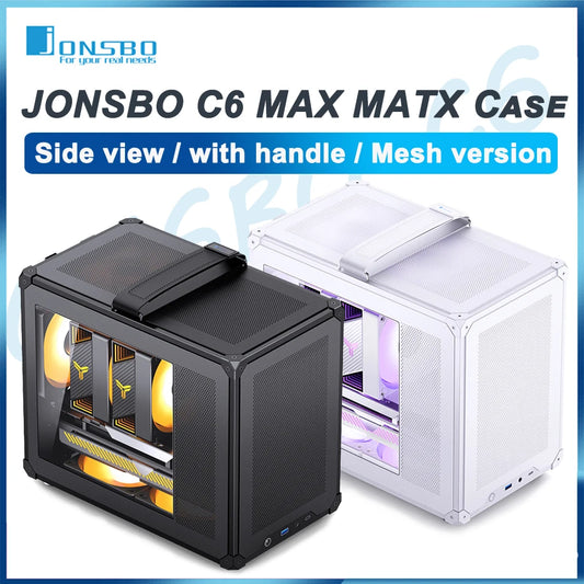 JONSBO C6 MAX Desktop M-ATX Case Type-c Side Transparent Handheld Portable Computer Small Chassis ATX Power Supply.