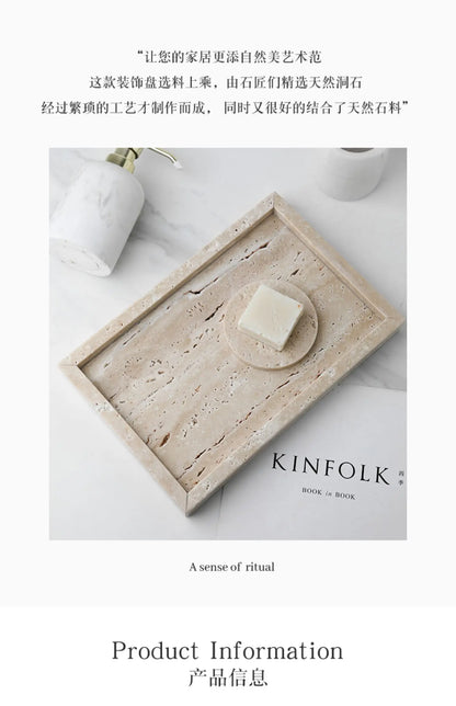 Minimalism Marble Tray for Perfume Candles Jewelry Travertine Stone Vanity Tray for Dresser Countertop Coffee Table Serving.