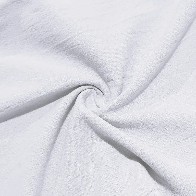 2024 drawstring men's simple fashion solid color casual cotton and linen straight trousers.