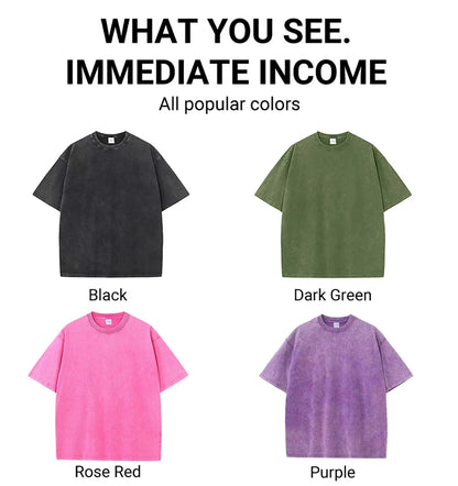 American Style Retro Heavyweight Solid Color Short Sleeved T-shirt Men Women Summer Street Trendy Washed Old Oversized Clothes.