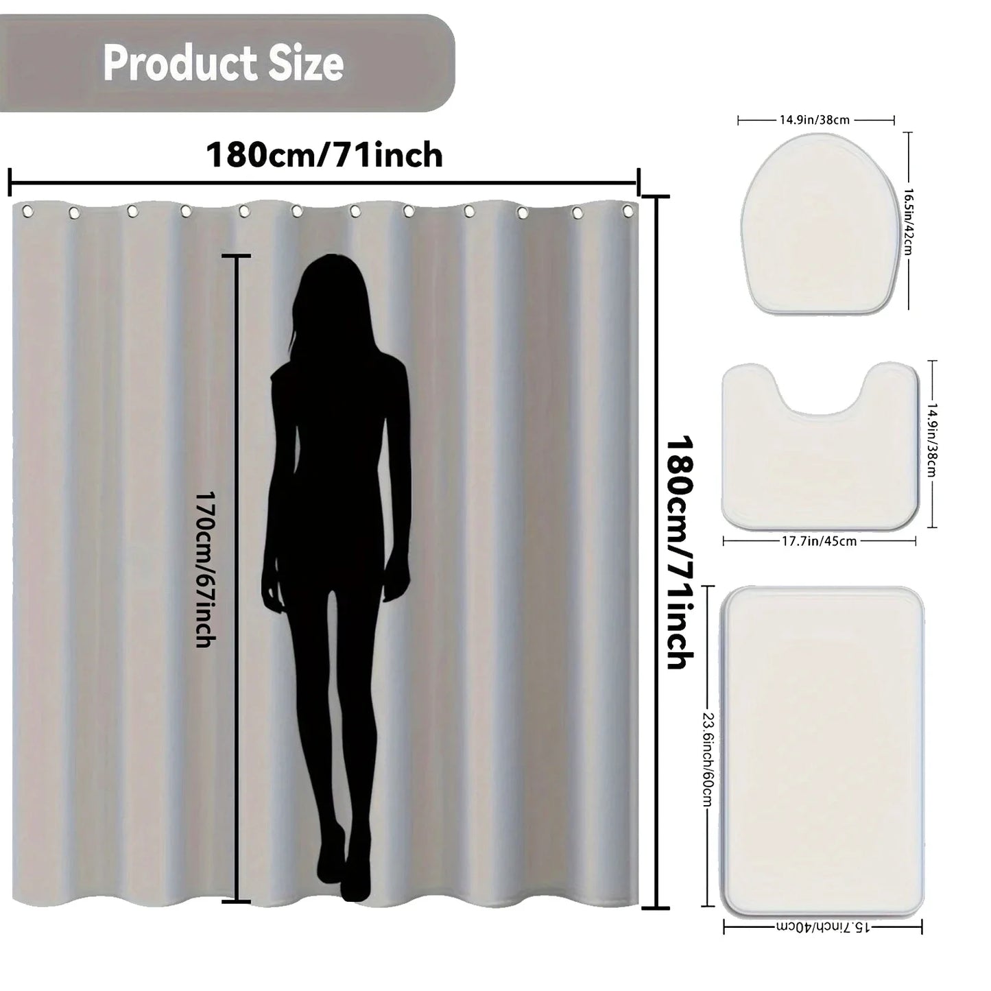 4-teiliges Set wasserdichter Duschvorhang mit Star River Moon-Muster und 12 Haken, bedruckter Vorhang, Badezimmer-Bodenmatte