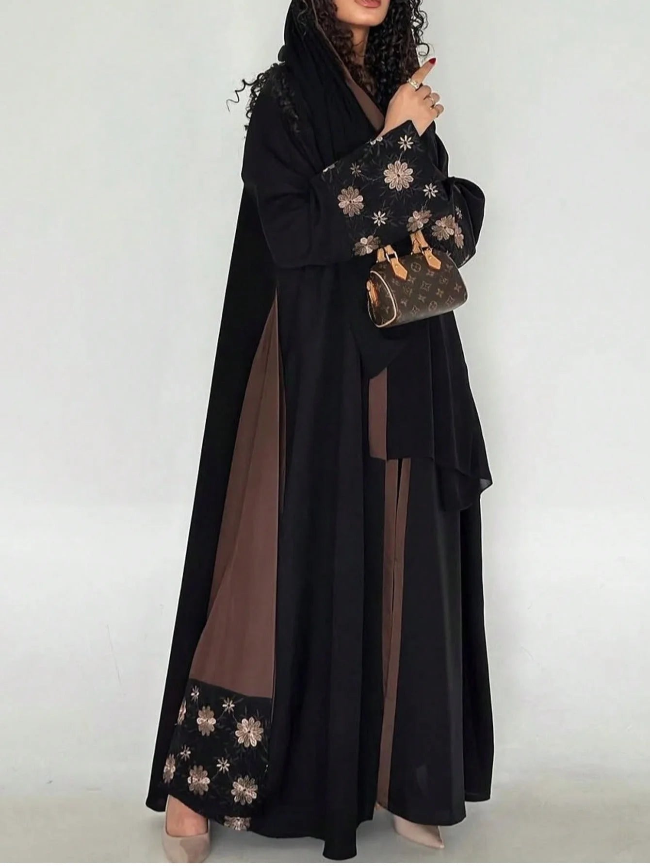 Middle Eastern Women Printed Floral Abaya Muslim Full Sleeve Loose Open Front Abayas Elegant Kaftan Jilbabs Islamic Maxi Dresses.