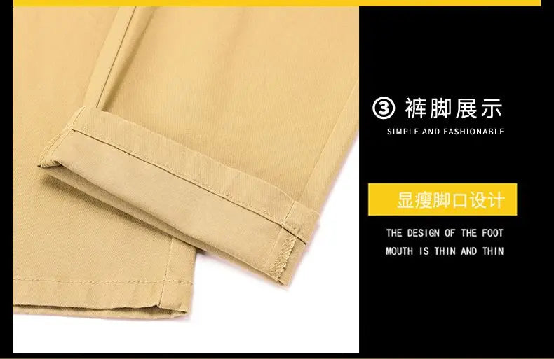 Cotton Men's Casual Pants Straight Stretch Trouser Male Fashion Slim Business Dress Golf Office Spring Autumn Khaki Black Formal.