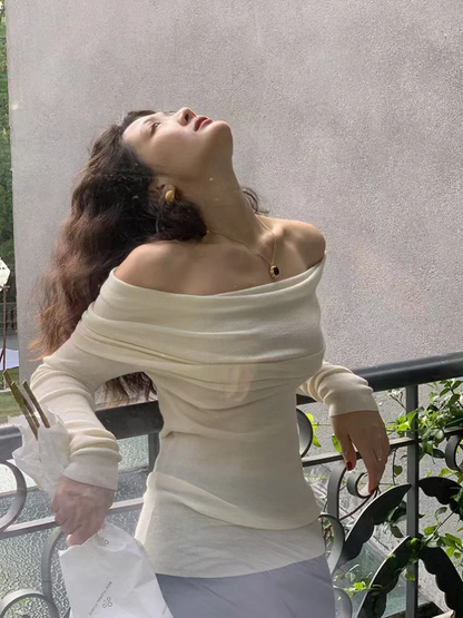 Slash Neck Pullover Frauen Tops Gestrickte Dünne Grundlegende Alle-spiel Sexy Elegante Off Schulter Herbst Winter Langarm Pullover weibliche.