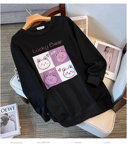 170kg plus size Damen büste Herbst Winter lose Rundhals ausschnitt Bär Sweatshirt Langarm lässig Top 6xl 7xl 8xl 9xl 10xl 11xl