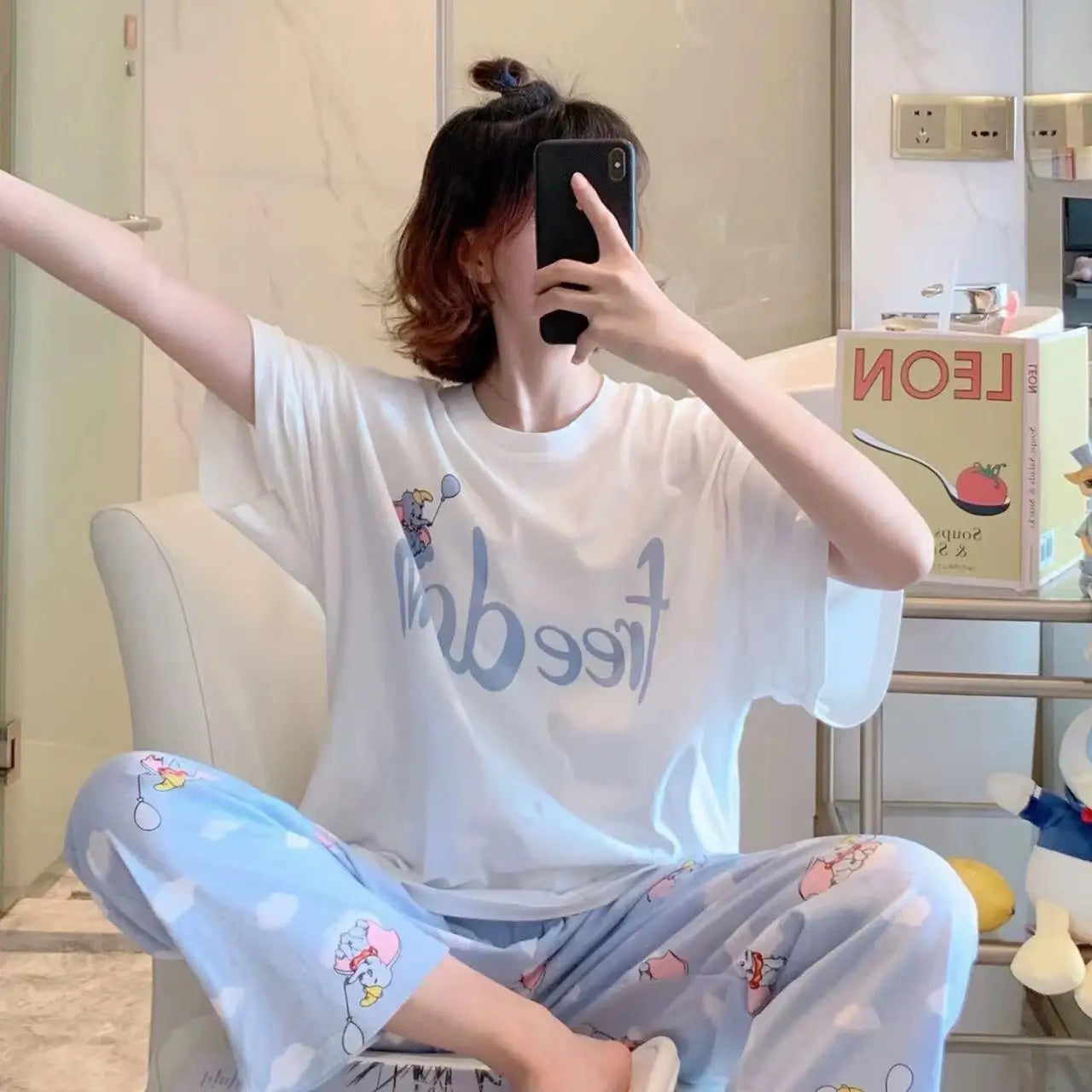 Sommer Pooh Bär Nachtwäsche frauen Lose Bequeme Cartoon Print Hause Kleidung Set Kurzarm Nachthemd Mickey Pyjama Set