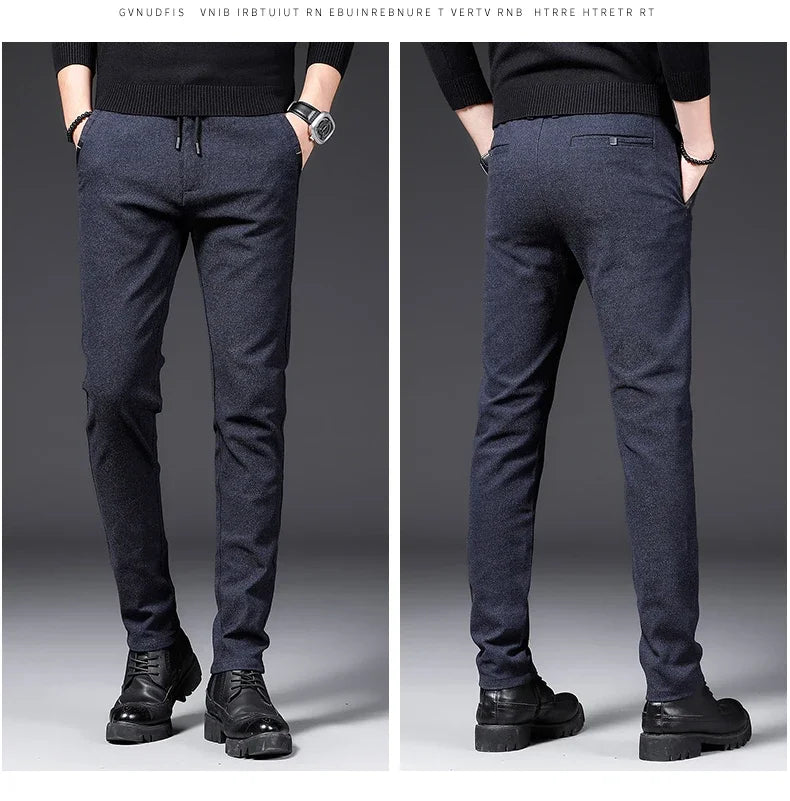 Winter Plush Trousers Men Business Fleece Pants Fashion Warm Drawstring Velvet Thick Casual Stretch Male Clothes 28-29