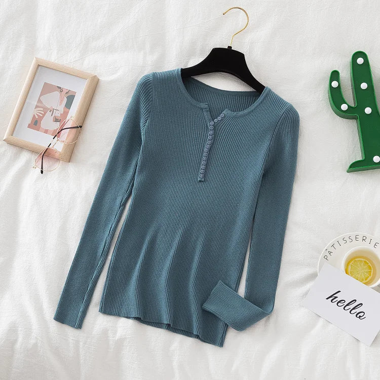 2026 weibliche Casual Tops Pullover Frauen Herbst Winter Gestrickte Dünne Pullover Feste Taste Volle Hülse V-ausschnitt Pullover.