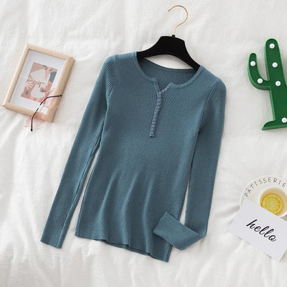 2026 weibliche Casual Tops Pullover Frauen Herbst Winter Gestrickte Dünne Pullover Feste Taste Volle Hülse V-ausschnitt Pullover.