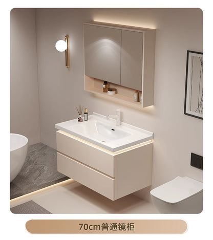 Cremefarbener Wind-Badezimmerschrank, integriertes Waschbecken aus Keramik, WC-Waschbecken-Kombination