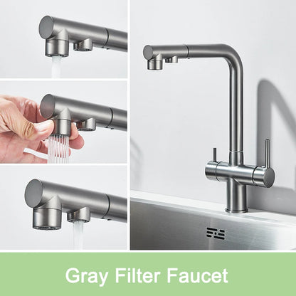 Rozin Water Purifier Kitchen Faucet Black Pull Out Flexible Filter Kitchen Faucets Crane Brass 2 in 1 Hot Cold Water Mixer Tap