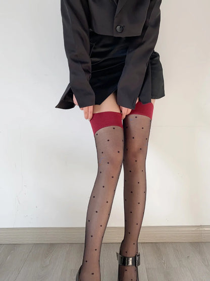 Women's Stockings Dot Printed Transparent Thigh High Stockings Lolita Cute Nylon Stockings for Girls Cosplay Fashion Long Socks.