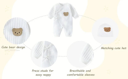 Einteiliges Outfit für Jungen und Mädchen, 100 % Baumwolle, langärmlig, Strampler für Neugeborene, solides Stricken, dünner Overall für Jahreszeiten.