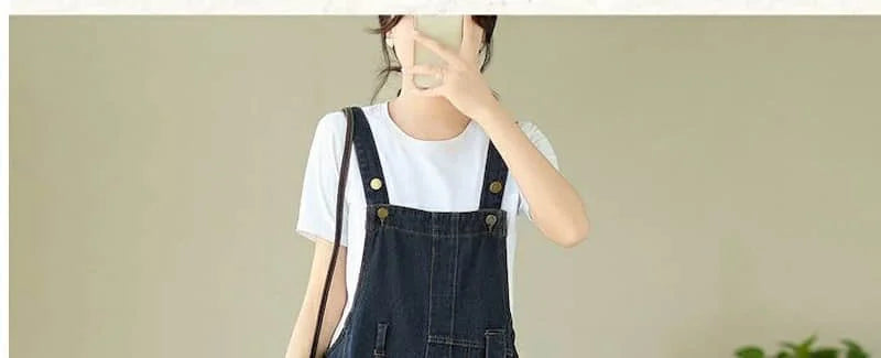 Denim Jumpsuits for Women Pocket Design Korean Style Loose Straight Pants One Piece Outfit Women Overalls for Women Playsuits.