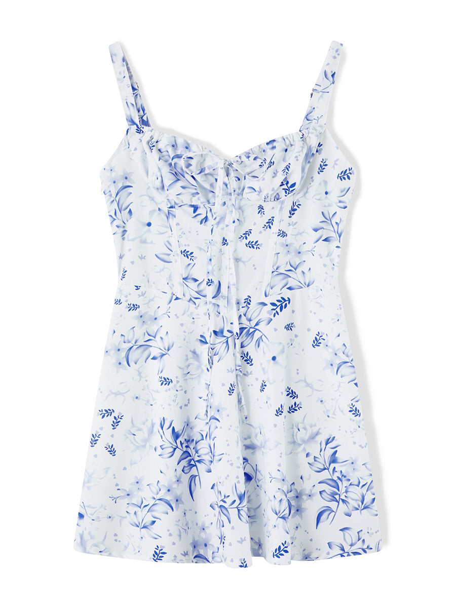 Combhasaki Damen-Kleid, elegant, Blumendruck, tief ausgeschnitten, zum Binden, ärmellos, Cami, figurbetont, Korsett, kurzes Kleid, Sommer, rückenfrei, Party, Clubwear.