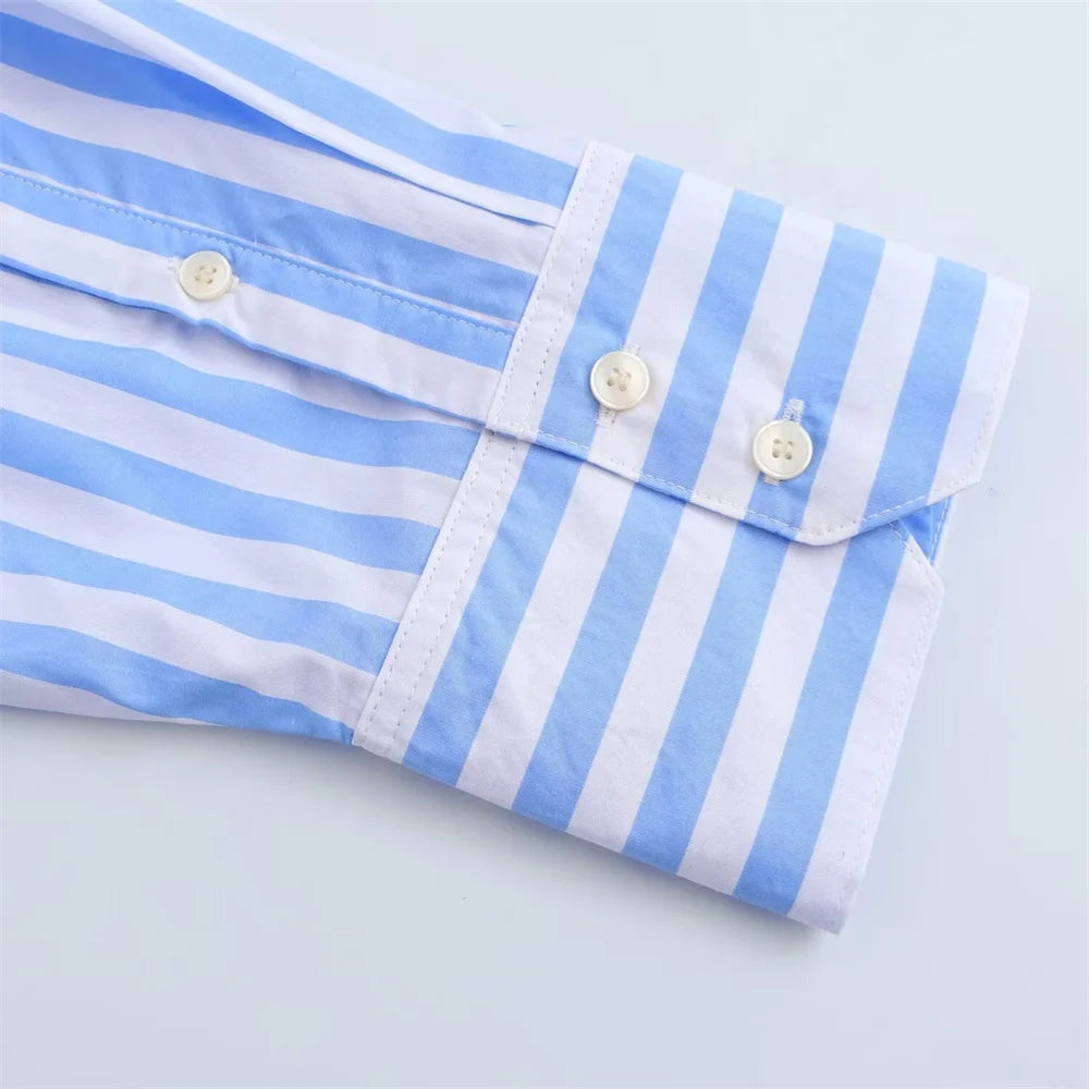 women's striped loose shirt with collar decoration for spring and summer new casual women's clothing.