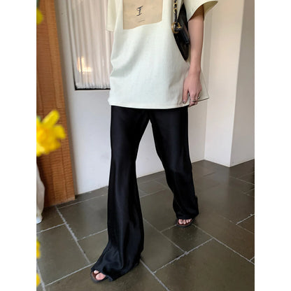 Satin Wide Leg Pants Long Floor Casual Pants Women's Summer.
