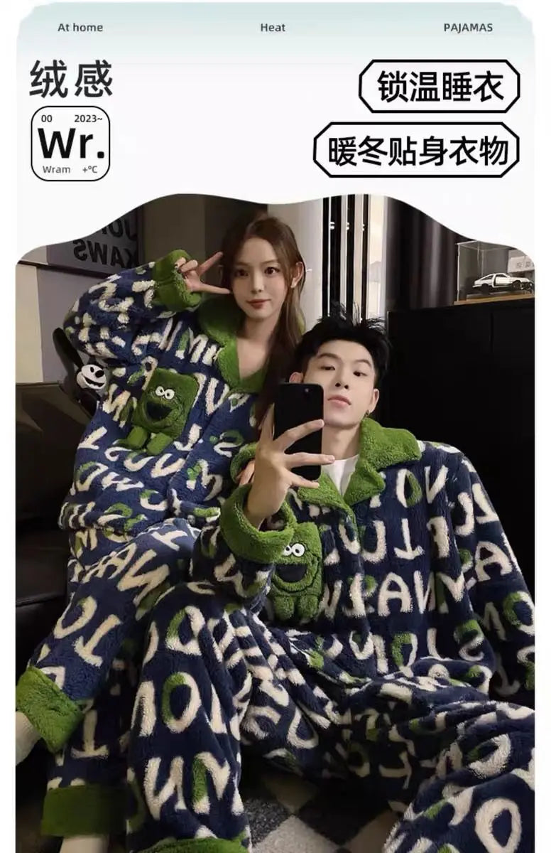 Winter Fleece-gefüttert Verdickte Korallen Fleece Pyjamas Für Männer Lange Plüsch Geeignet Für Oberbekleidung Hause Tragen Paar Pyjamas Set für.