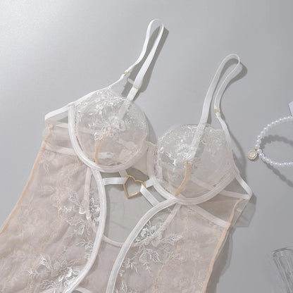 Sensual Lingerie Floral Lace Transparent Erotic Costume Bride Fantasy Sexy Crotchless Invisible Thongs Naked Sex Suit.