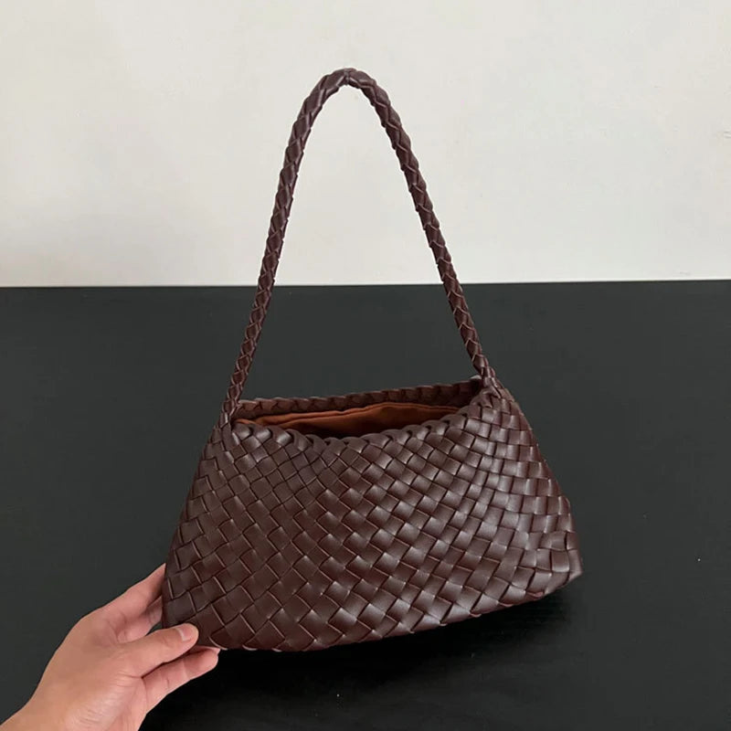 PU Hand-Woven women's Bag, Vegetable Basket Sailboat Bucket bag, Casual Vacation Handbag Shoulder Bag.