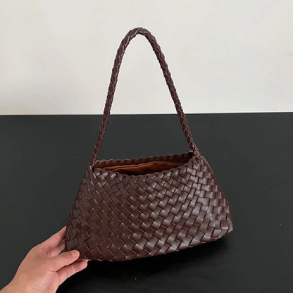 PU Hand-Woven women's Bag, Vegetable Basket Sailboat Bucket bag, Casual Vacation Handbag Shoulder Bag.