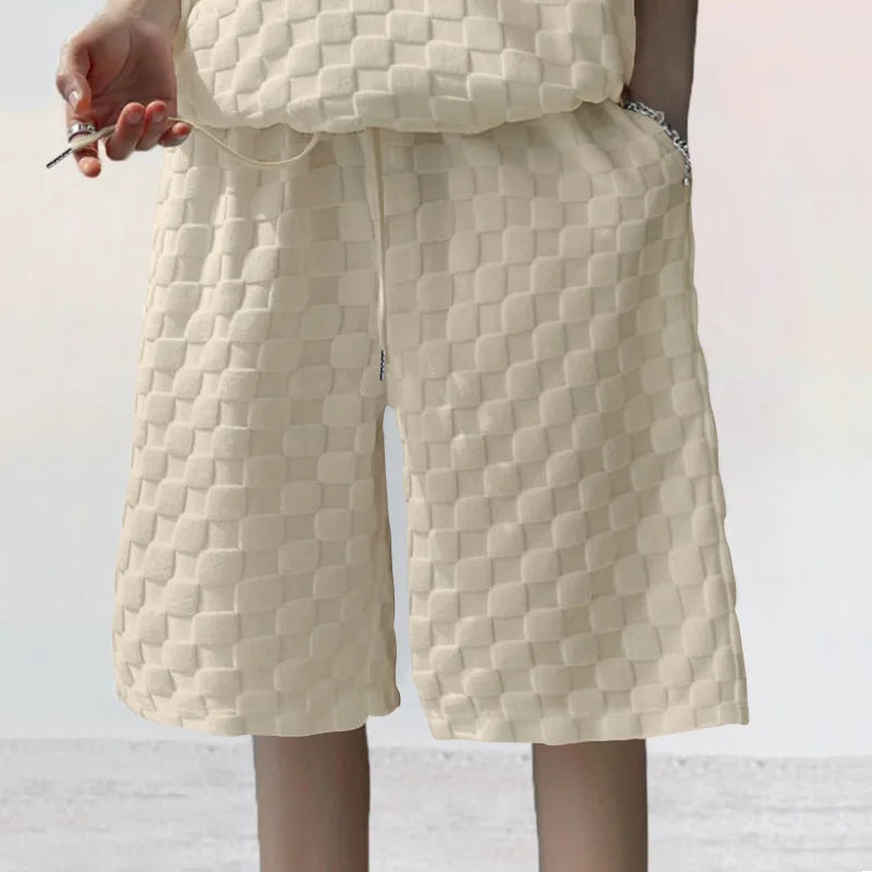 European and American Oversized Fashion Brand Men's Summer New Chessboard Plaid Loose Sports and Leisure Two-Piece Set