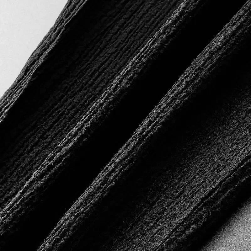 Summer Lightweight Pleated Cotton Casual Sports Set Men's Thin Comfortable Breathable Fashionable Collar Short Sleeve Two-Piece