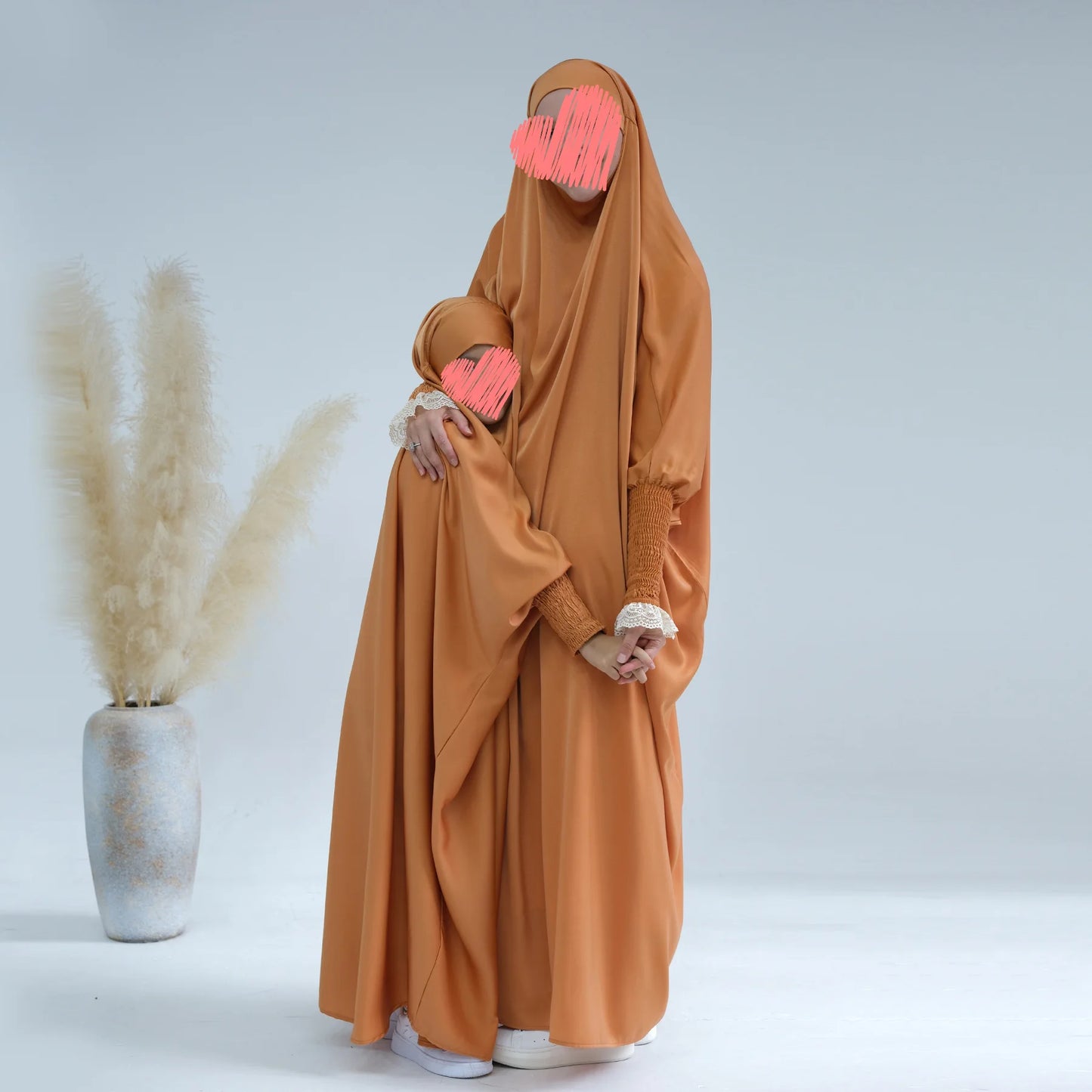 Ramadan Muslim Robe 2 Piece Set Mommy & Kids Prayer Garment Hijab Dress Women Girls Hooded Abaya Niqab Islam Dubai Eid jilbab.