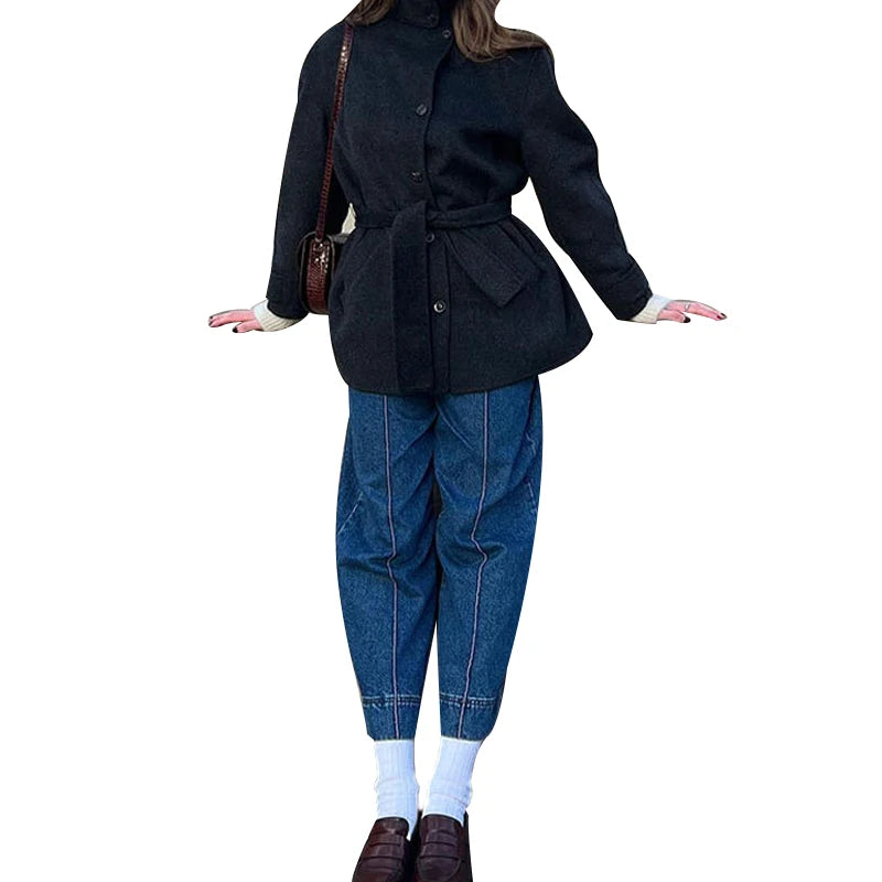 Winter warme Schnürung Damen mantel einfarbig Vintage Einreiher Mantel Mode Herbst Damen jacken neue Retro-Oberbekleidung