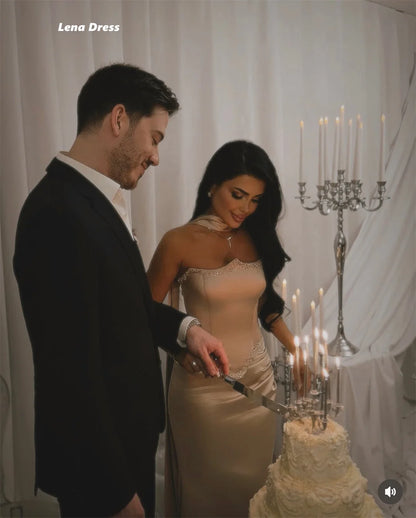 Lena Ballkleid-Luxuskleid aus Satinstoff, maßgeschneiderte Anlasskleider für besondere Anlässe, schulterfrei, maßgeschneidert, Diamant-Abend.