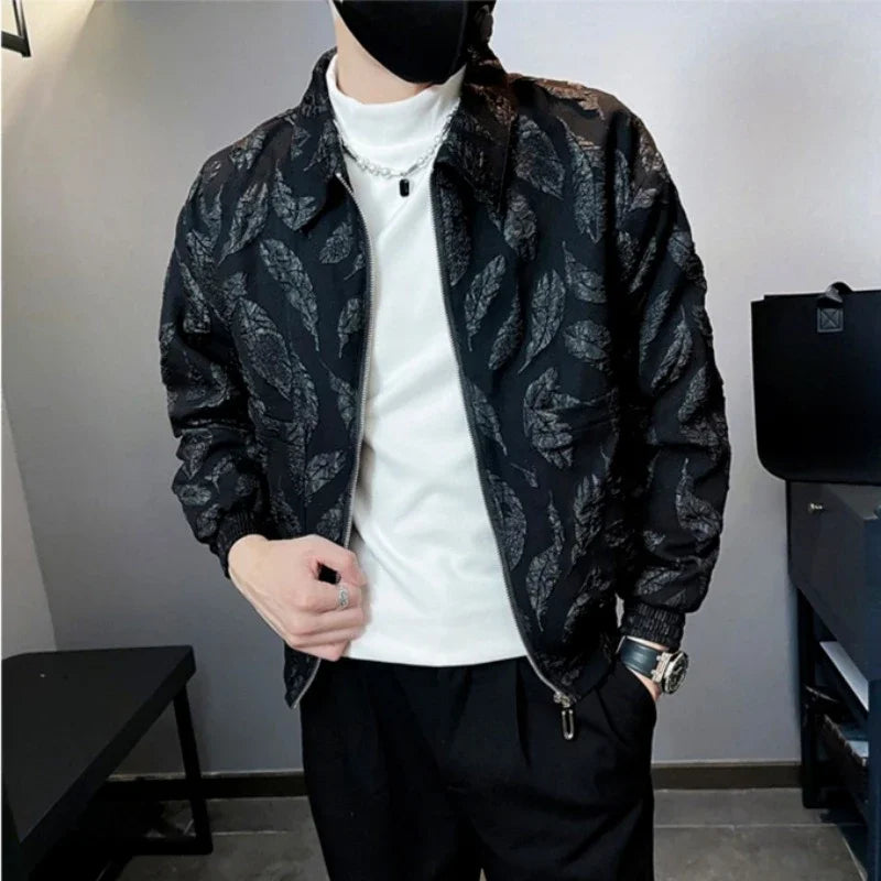 Man Coat Spring Autumn Black Jacket for Men Printed Zip V Clothing Fashion 2024 High Quality Cold Stylish Casual Luxury Designer.