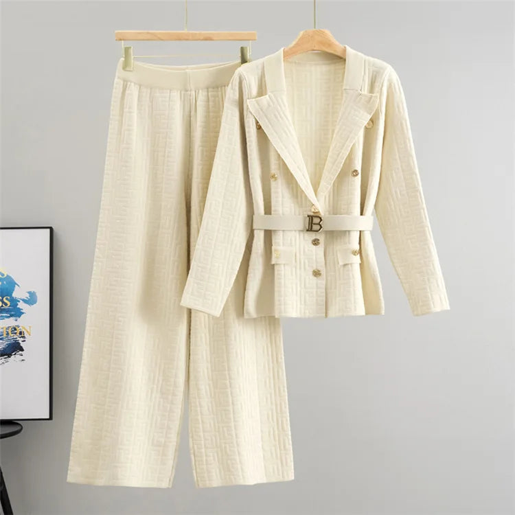 Women Sweater Wide Leg Pant Two Piece Set Muslim Knitted Pullover Casual Knit Outfits Suits Musulman Ensemble Autumn Winter 2025.