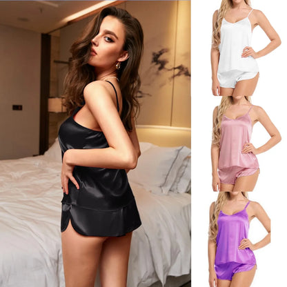 Sexy Frauen Pyjama Satin Spitze Seide Hosenträger V-Ausschnitt Tops Shorts Robe Pyjama Set Nachthemd Unterwäsche Nachthemd Anzug.
