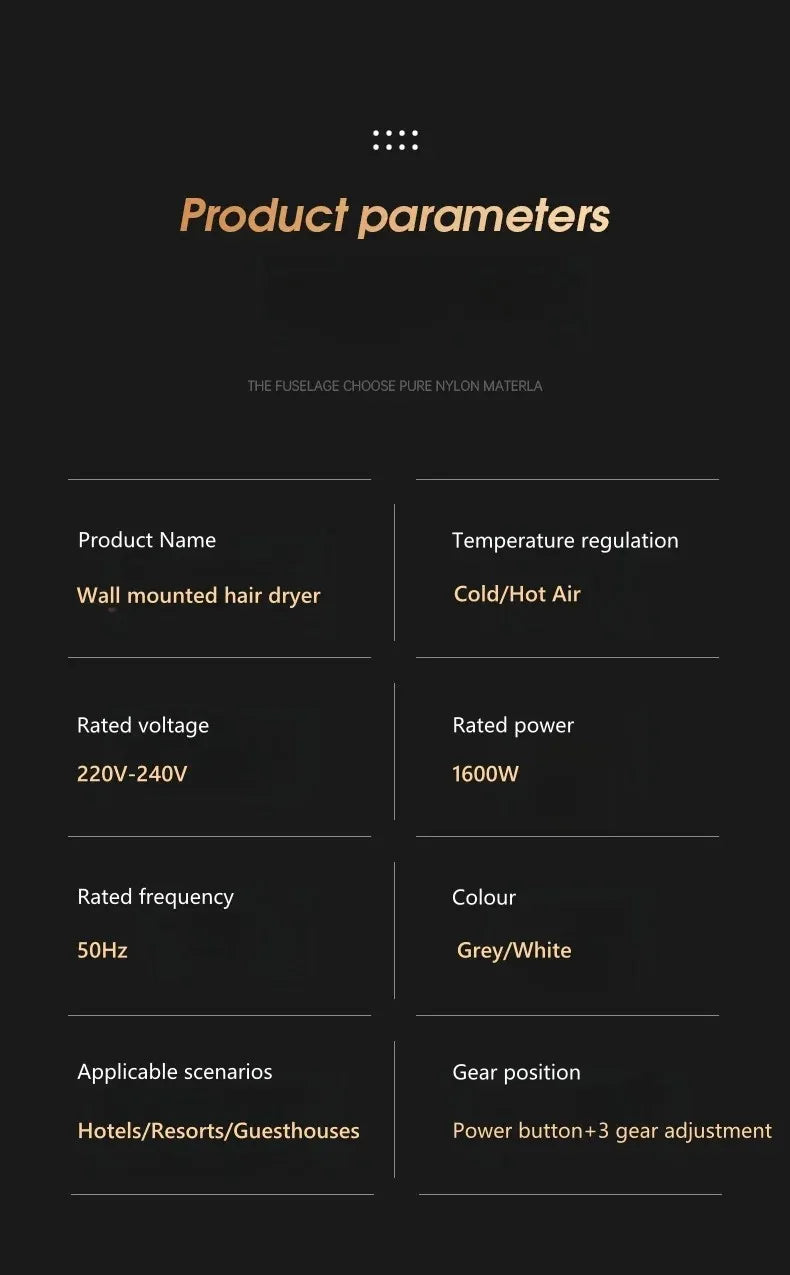 220V wall mounted Hotel Hair Dryer for Bathroom,Restroom Professional Blow Dryer,with Stand Rack,Specialised Motor for Hotel