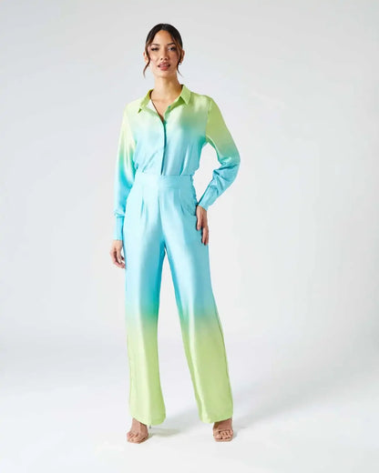 Female Casual Outfit New Summer Print Suits Woman Vintage Printed Long-sleeved Shirt and Loose Wide Leg Pants Set Two Piece Set.