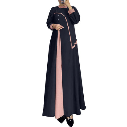 ZANZEA Women Autumn Patchwork Long Sleeve Maxi Dresses Muslim Turkey Abaya Dress Hijab Sundress Robe Femme Loose Vestidos Kaftan