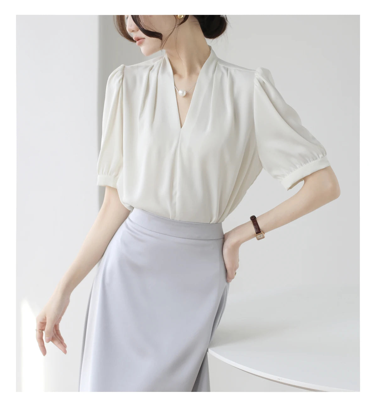 2025 Fashion Summer Short Sleeve V-Neck Women Blouse White Blouse Shirt Women Tops Blouses Shirts Blusas De Mujer Camisas P856.