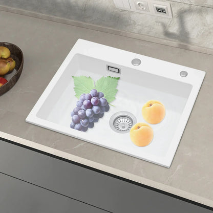 Küchenspüle, Quarzstein-Waschbecken, Abflussrohr, Abflusskorb, 55 x 45 cm, drehbarer Abfluss, Waschbecken für Badezimmer