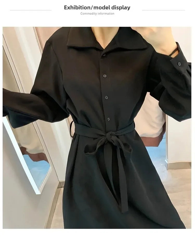 Hebenopis Damen Langes Kleid 2025, Frühling und Herbst, neues, tailliertes, schlankmachendes, elegantes schwarzes Kleid, Kleidung, schmale Passform für Damen.