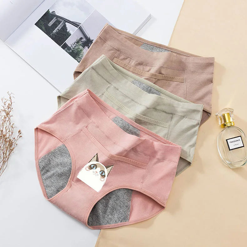 Cotton Menstrual Panties Leak Proof Breathable Cartoon cat Panties Woman Women Girls Physiological Pants Women's Intimates M-XL