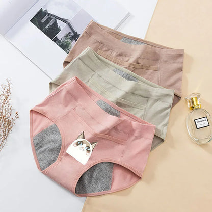 Cotton Menstrual Panties Leak Proof Breathable Cartoon cat Panties Woman Women Girls Physiological Pants Women's Intimates M-XL